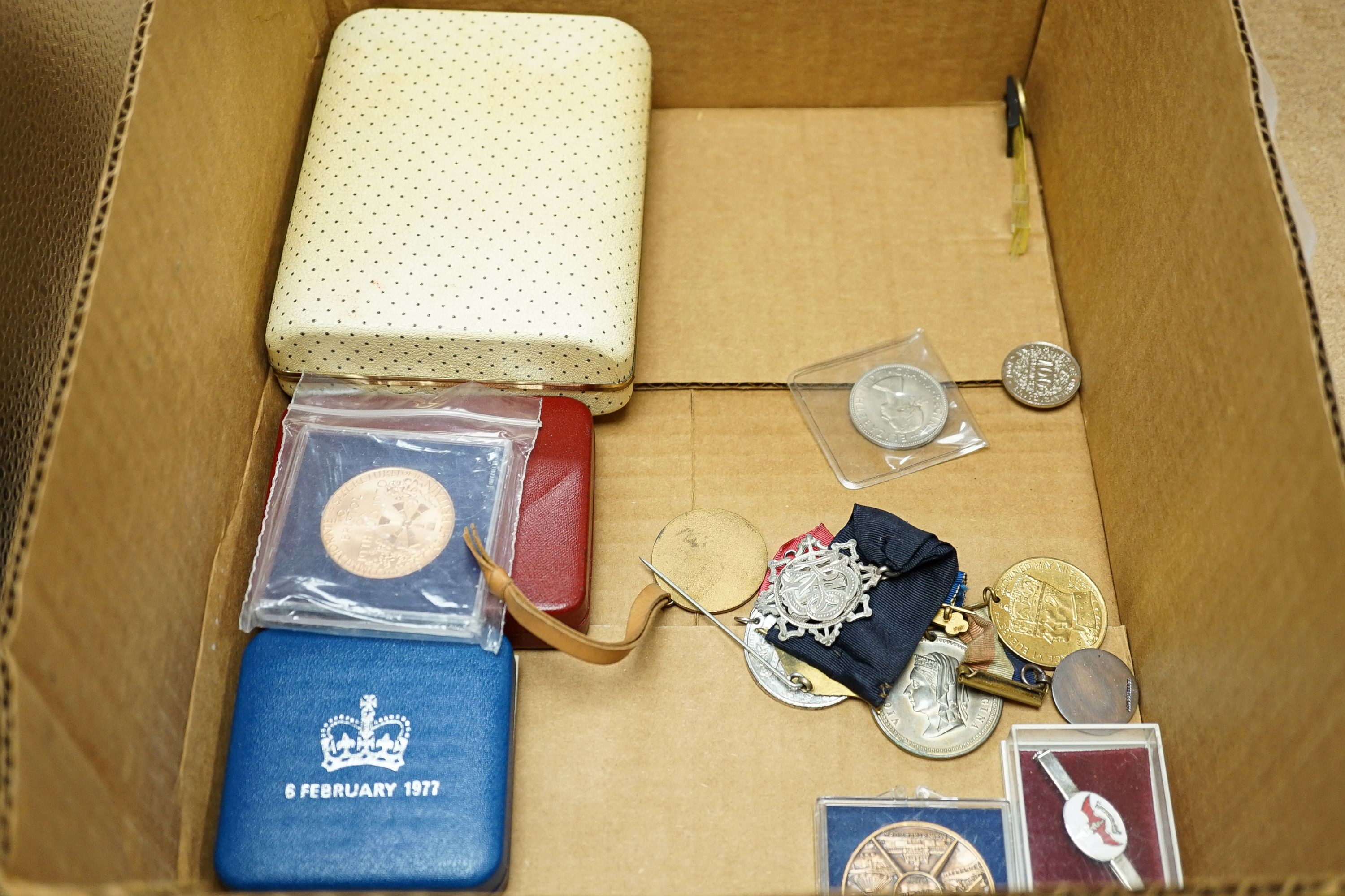 A group of UK coins and medallions, some silver issues